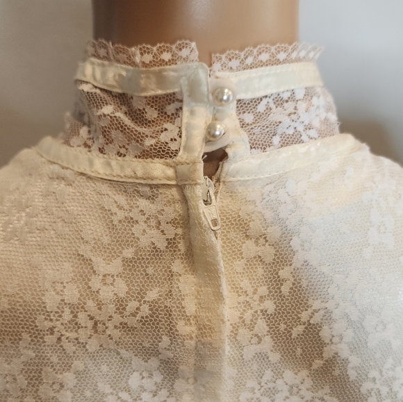 Gunne Sax Vintage Ivory Lace Midi Dress Victorian Edwardian 70s 80s XS - Picture 4 of 16